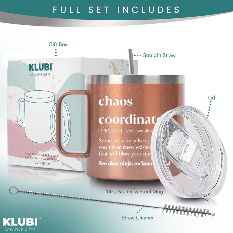KLUBI Chaos Coordinator Tumbler Rose Gold Coffee Tumbler 14oz Chaos Coordinator Gifts for Women Boss Gifts for Women Boss Thank You Gift Rose Gold Gift Ideas Chaos Coordinator Mug Coworker Gifts for Women - Image 2
